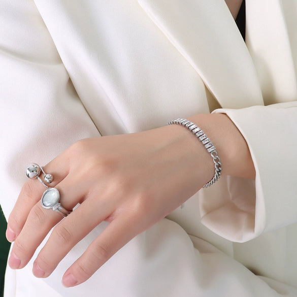 Bracelet 316L Stainless Steel Geometric Stitching Chain Full Diamond Zircon Plated 18K Gold Fashion Jewelry For Women