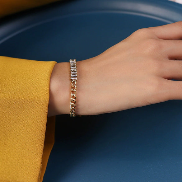 Bracelet 316L Stainless Steel Geometric Stitching Chain Full Diamond Zircon Plated 18K Gold Fashion Jewelry For Women