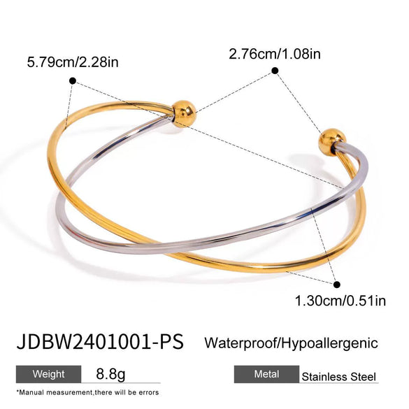 Bracelet Stainless Steel Gold And Silver Color Matching Geometric Cross Opening Electroplating Decoration