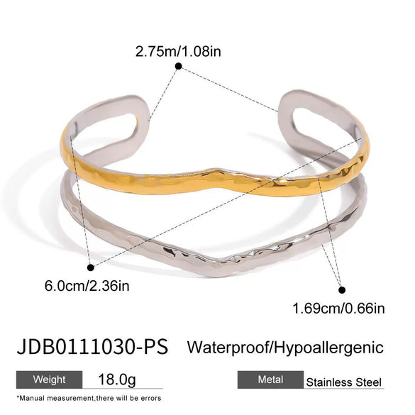 Bracelet Stainless Steel Gold And Silver Color Matching Hammer Lines Double Hollow Open Geometric Electroplated