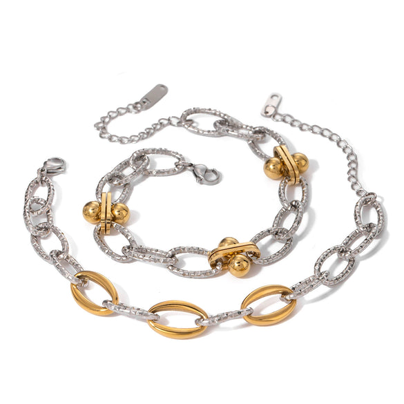 Bracelet Stainless Steel Gold And Silver Color Splicing Ushape Electroplating Retro Original Design Geometric Style For Girls
