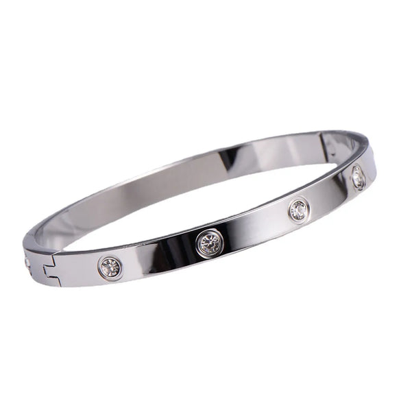 Classic Style Round Stainless Steel Plating Rhinestones Bangle