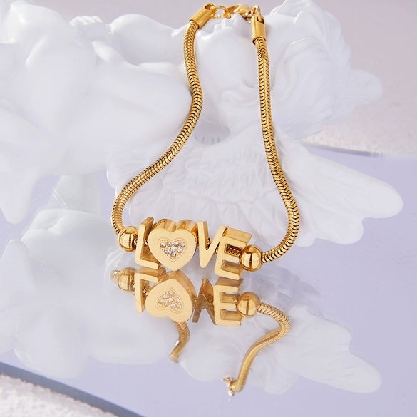 Bracelet Stainless Steel Gold Plated Love Letter Heart Shape Geometric For Women