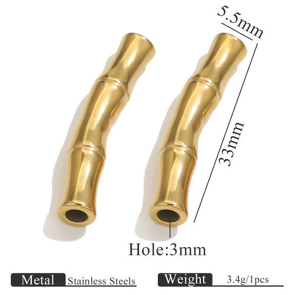 Bracelet Stainless Steel Goldplated Bamboo Pattern Round Beads Handmade Beading