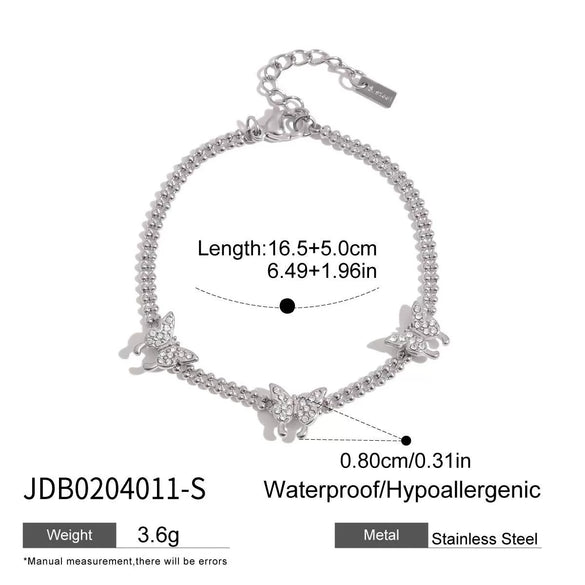 Bracelet Stainless Steel Goldplated Zircon Butterfly Letters Numbers Text Style