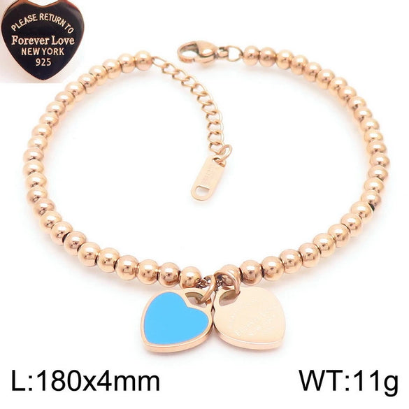 Bracelet Stainless Steel Heart Shaped 18K Gold Plated With Love Water Drops Bell Pattern