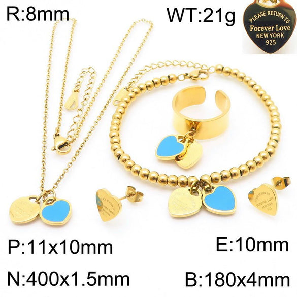 Bracelet Stainless Steel Heart Shaped 18K Gold Plated With Love Water Drops Bell Pattern