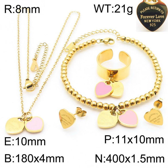 Bracelet Stainless Steel Heart Shaped 18K Gold Plated With Love Water Drops Bell Pattern