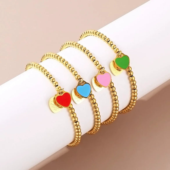 Bracelet Stainless Steel Heart Shaped 18K Gold Plated With Love Water Drops Bell Pattern