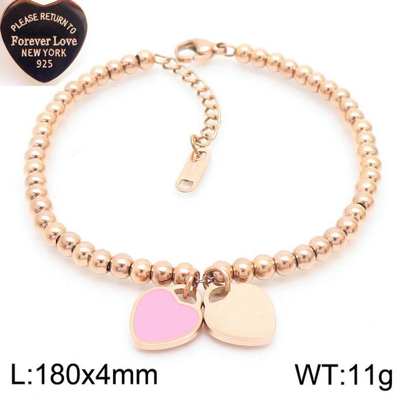 Bracelet Stainless Steel Heart Shaped 18K Gold Plated With Love Water Drops Bell Pattern