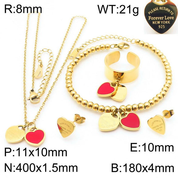 Bracelet Stainless Steel Heart Shaped 18K Gold Plated With Love Water Drops Bell Pattern