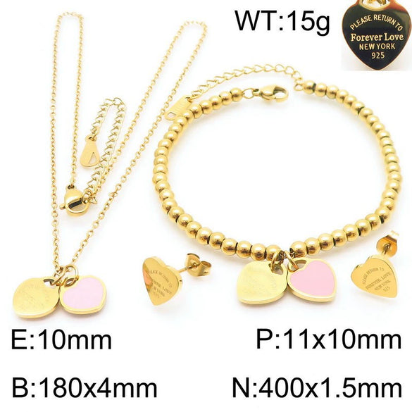 Bracelet Stainless Steel Heart Shaped 18K Gold Plated With Love Water Drops Bell Pattern