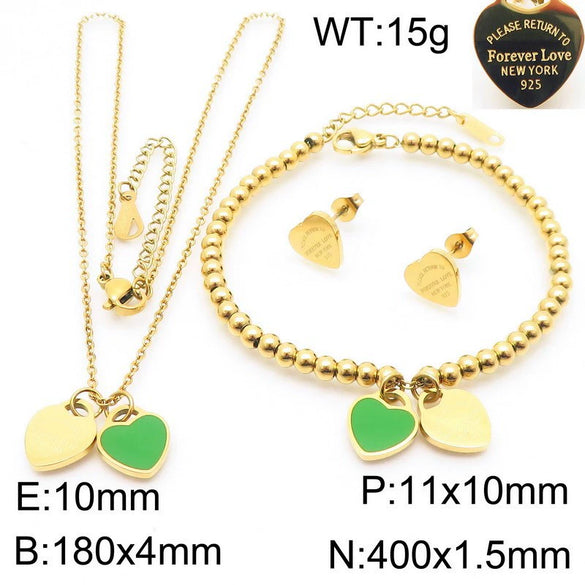 Bracelet Stainless Steel Heart Shaped 18K Gold Plated With Love Water Drops Bell Pattern