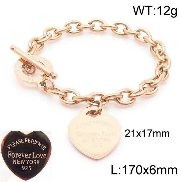 Bracelet Stainless Steel Heart Shaped 18K Gold Plated With Love Water Drops Bell Pattern