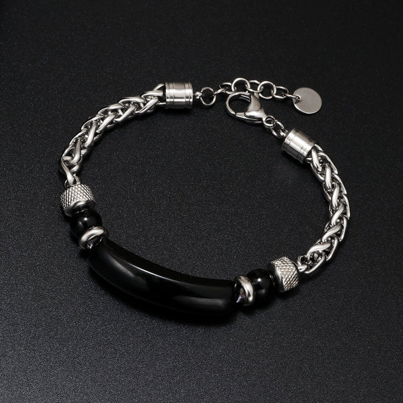 Bracelet Stainless Steel Hiphop Geometric Electroplating Tiger Eye Stone