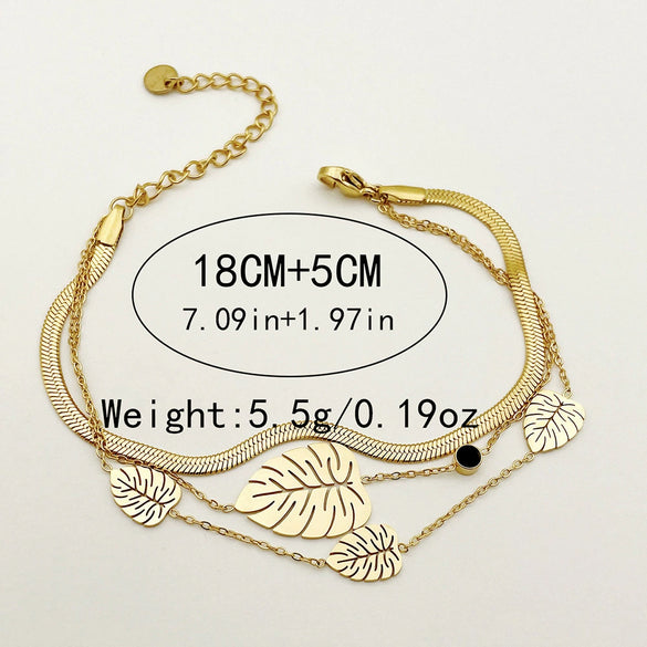 Bracelet Stainless Steel Inlaid Zircon Geometric Leaf Cross Multilayer Electroplated French Retro Minimalist