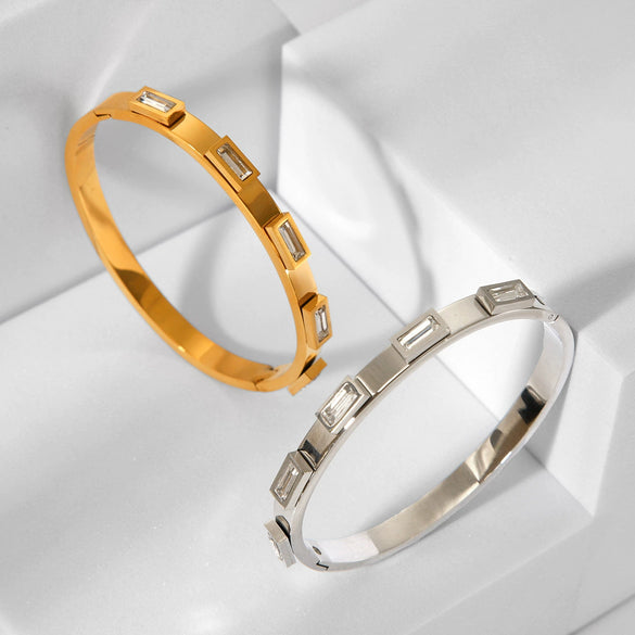 Bracelet Stainless Steel Inlaid Zircon Geometric Retro Light Luxury