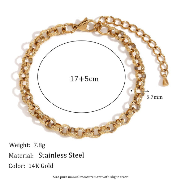 Bracelet Stainless Steel 14K Gold Plated Geometric Pattern Handmade For Women