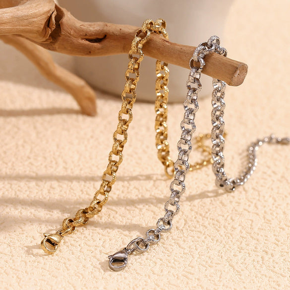 Bracelet Stainless Steel 14K Gold Plated Geometric Pattern Handmade For Women