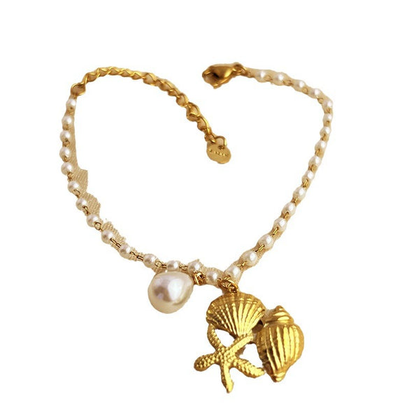 Bracelet Stainless Steel 18K Gold Plated Starfish Shell Pearl Heart Geometric Design For Women