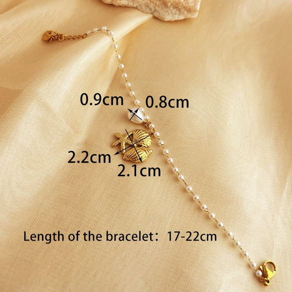 Bracelet Stainless Steel 18K Gold Plated Starfish Shell Pearl Heart Geometric Design For Women