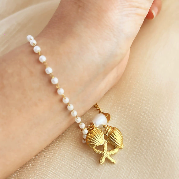 Bracelet Stainless Steel 18K Gold Plated Starfish Shell Pearl Heart Geometric Design For Women