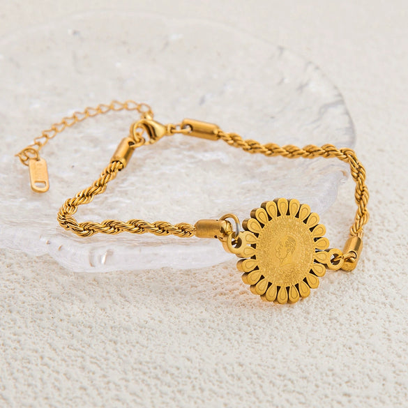 Bracelet Stainless Steel 18K Gold Sunflower Shape Star Pattern Electroplating Unisex