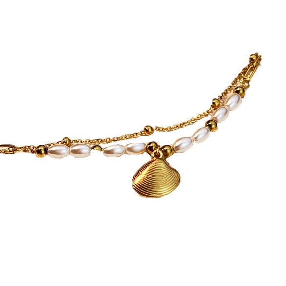 Bracelet Stainless Steel Pearl Beaded Heart Shape Electroplated Jewelry