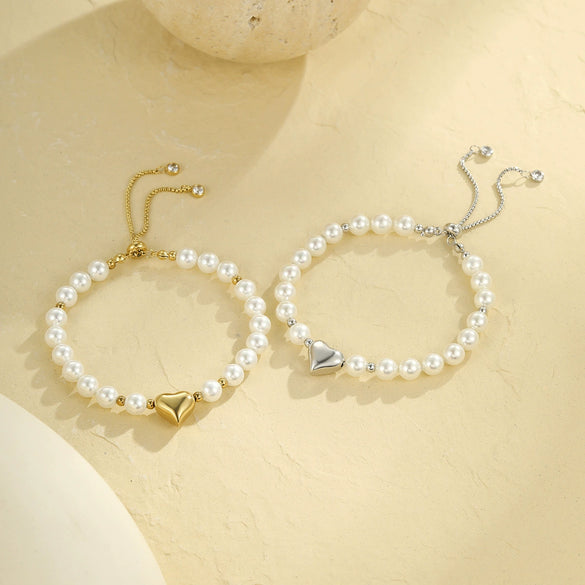 Bracelet Stainless Steel Pearl Heart Shape Geometric Electroplating Women's Fashion Light Luxury
