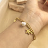 Bracelet Stainless Steel Pearl Heart Starfish Feather Pendant Double Layer 18K Gold Plated Electroplated