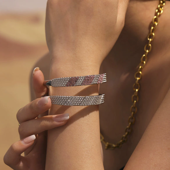 Bracelet 316L Stainless Steel Pink Row Drill 5A Zircon Ultraflash Buckle Electroplating Fashion Geometric Jewelry