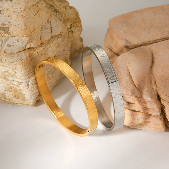 Bracelet Stainless Steel Roman Numeral Buckle Punk Style Electroplated