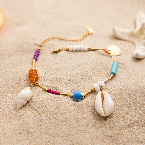 Bracelet Stainless Steel Stacked Style Shell Conch Pattern Electroplated Jewelry