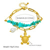 Bracelet Stainless Steel Turtle Pearl Irregular Turquoise Double Layer Stacked Electroplated Animal Zodiac Personality Jewelry