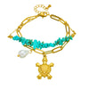 Bracelet Stainless Steel Turtle Pearl Irregular Turquoise Double Layer Stacked Electroplated Animal Zodiac Personality Jewelry