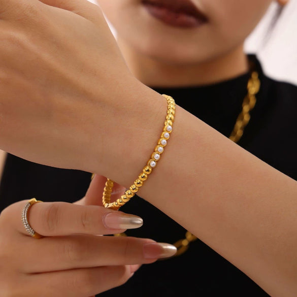 Bracelet 316L Stainless Steel Zircon Shell Beads Geometric Hand Inlaid Electroplated