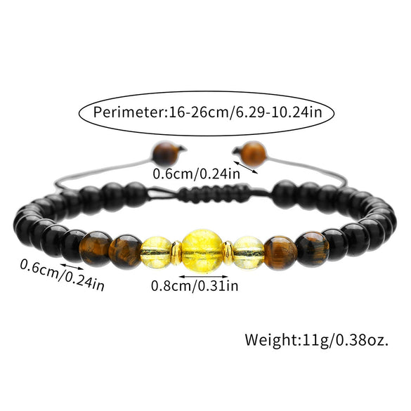 Bracelet Stone Geometric Handmade Retro Black Onyx Citrine Yellow Tiger Eye Unisex