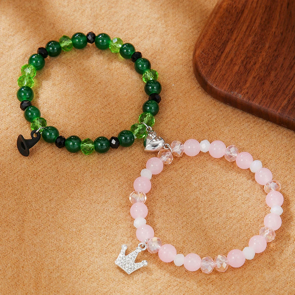 Bracelet Stone Magnet Buckle Geometric Handmade Love Magnetic Pink White Beaded Unisex