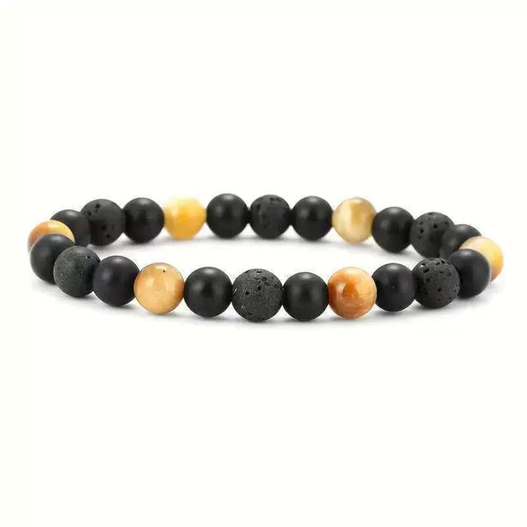 Bracelet Tiger Eye Stone Black Gallbladder Volcanic Stone Copper Geometric Handmade Minimalist Unisex