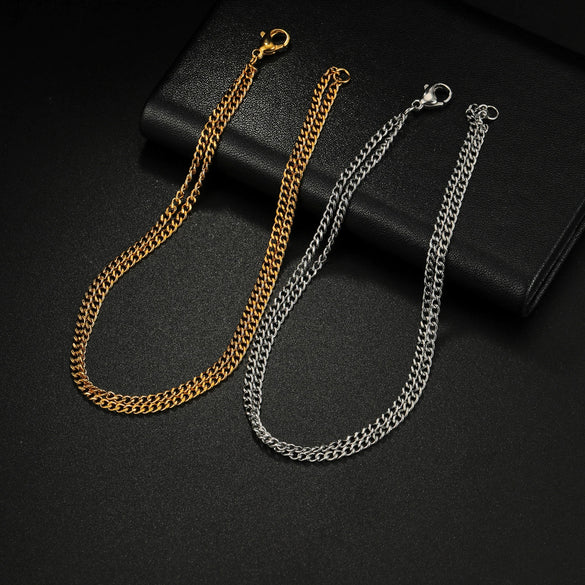 Bracelet Titanium Steel Double Chain Geometric Polishing Unisex