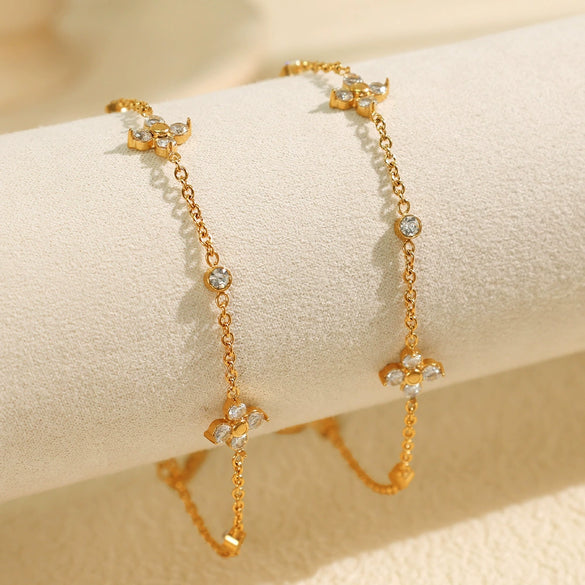 Bracelet 316L Stainless Steel Fourleaf Clover Electroplating Light Luxury Style Zircon