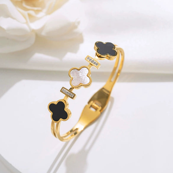Bracelet Titanium Steel Fourleaf Clover Plants And Flowers Electroplating