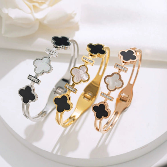 Bracelet Titanium Steel Fourleaf Clover Plants And Flowers Electroplating