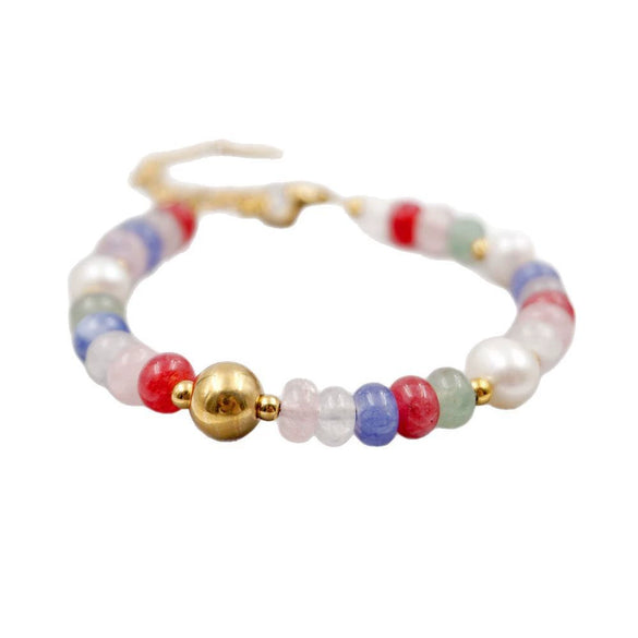 Bracelet Titanium Steel Geometric Beaded Handmade Retro Freshwater Pearl Design