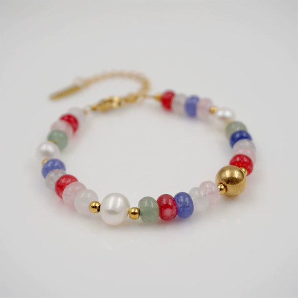 Bracelet Titanium Steel Geometric Beaded Handmade Retro Freshwater Pearl Design