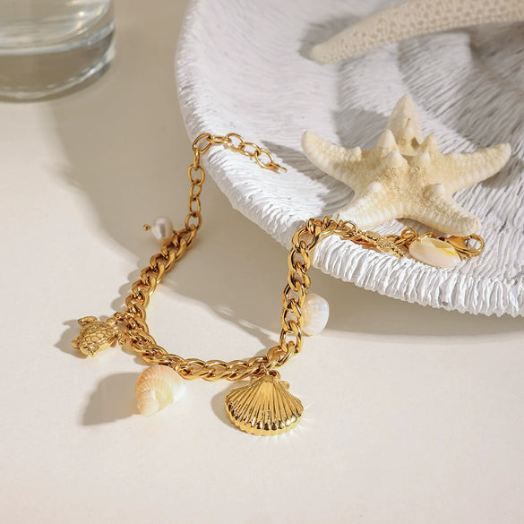 Bracelet Titanium Steel Geometric Electroplated Bikini Pendant Shell Conch Sea Star Design
