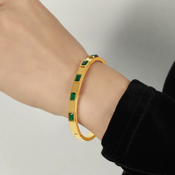 Bracelet 316L Stainless Steel Geometric Inlaid Zircon Retro Design
