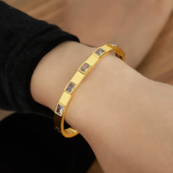 Bracelet 316L Stainless Steel Geometric Inlaid Zircon Retro Design