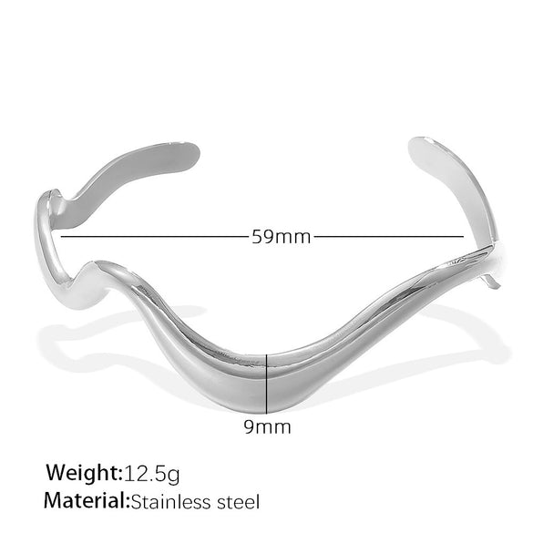 Bracelet 316L Stainless Steel Geometric Pattern Electroplated Natural Curve Lines Irregular Wave Style