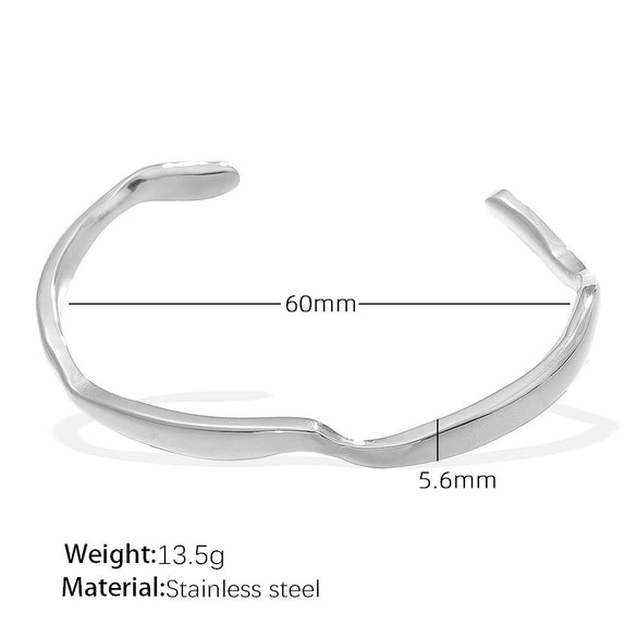 Bracelet 316L Stainless Steel Geometric Pattern Electroplated Natural Curve Lines Irregular Wave Style